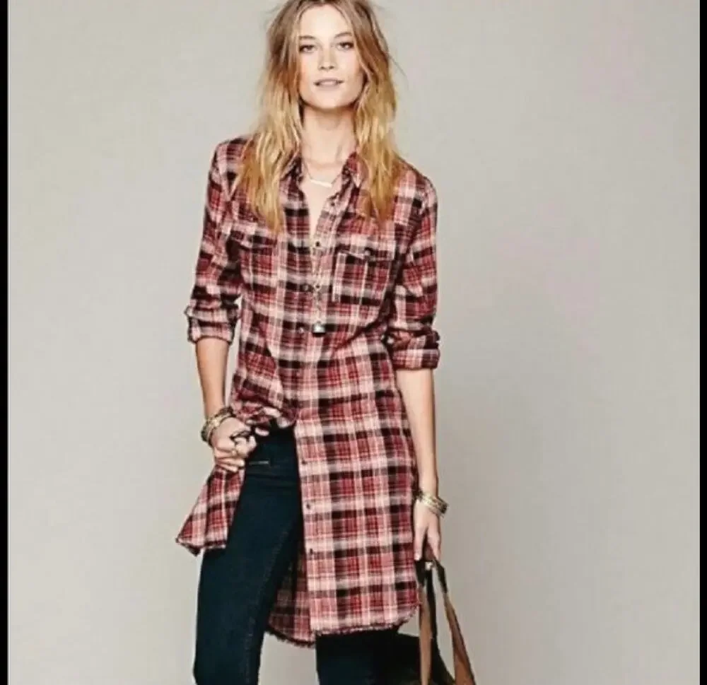 Free People Eight Days A Week Plaid Shirt Dress Size Medium